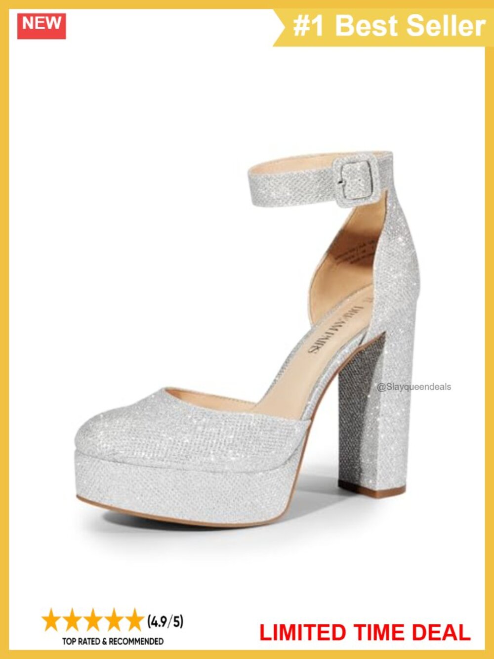 Womens Platform Chunky Block Heel Pumps Glitter Fabric